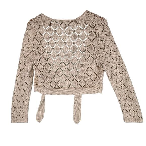 VTG 2005 Y2K The Limited White Crochet Tie Front Cardigan MEDIUM Cream Whimsy - Picture 5 of 13